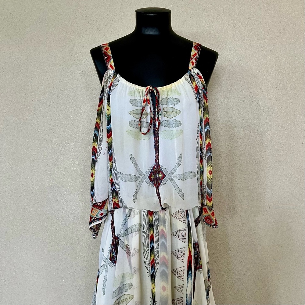 Cream and Red Tie Front Tiered Sundress